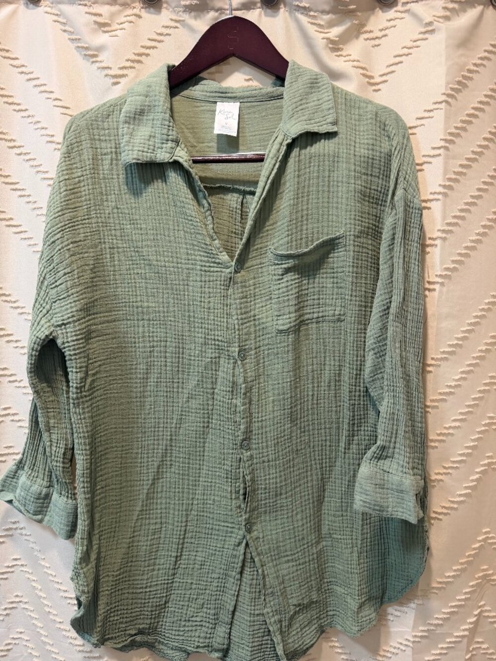Kona Sol Cover Up Shirt Olive Green Linen Feel Lightweight Beach Boho